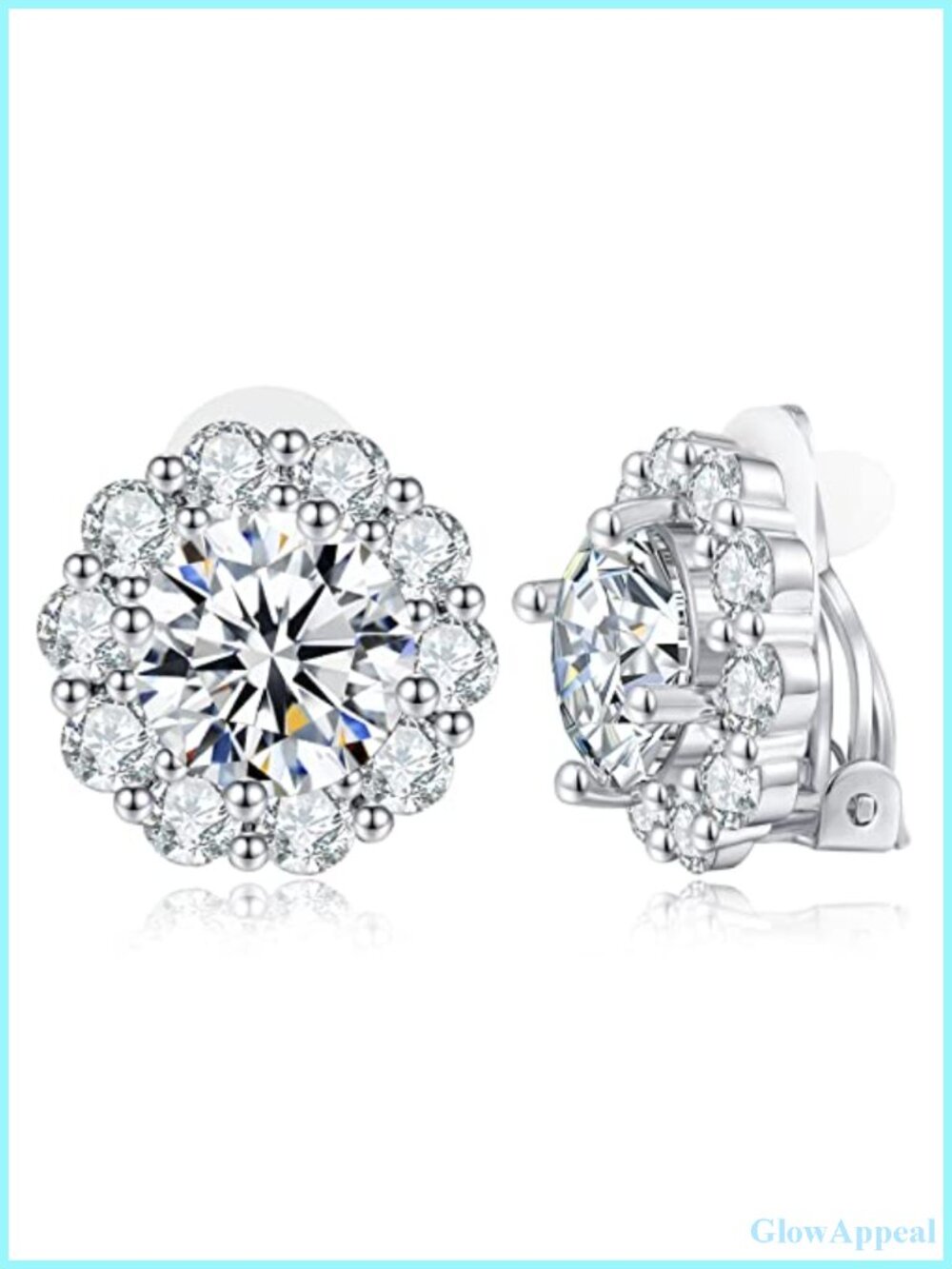 CZ Clip On Earrings for Women Non Pierced Silver Tone Stud Earrings